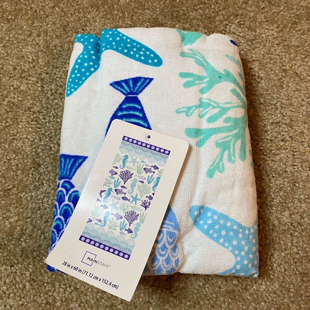 Mainstays 28 in x 60 in Sea Life Beach Towel 100% Cotton